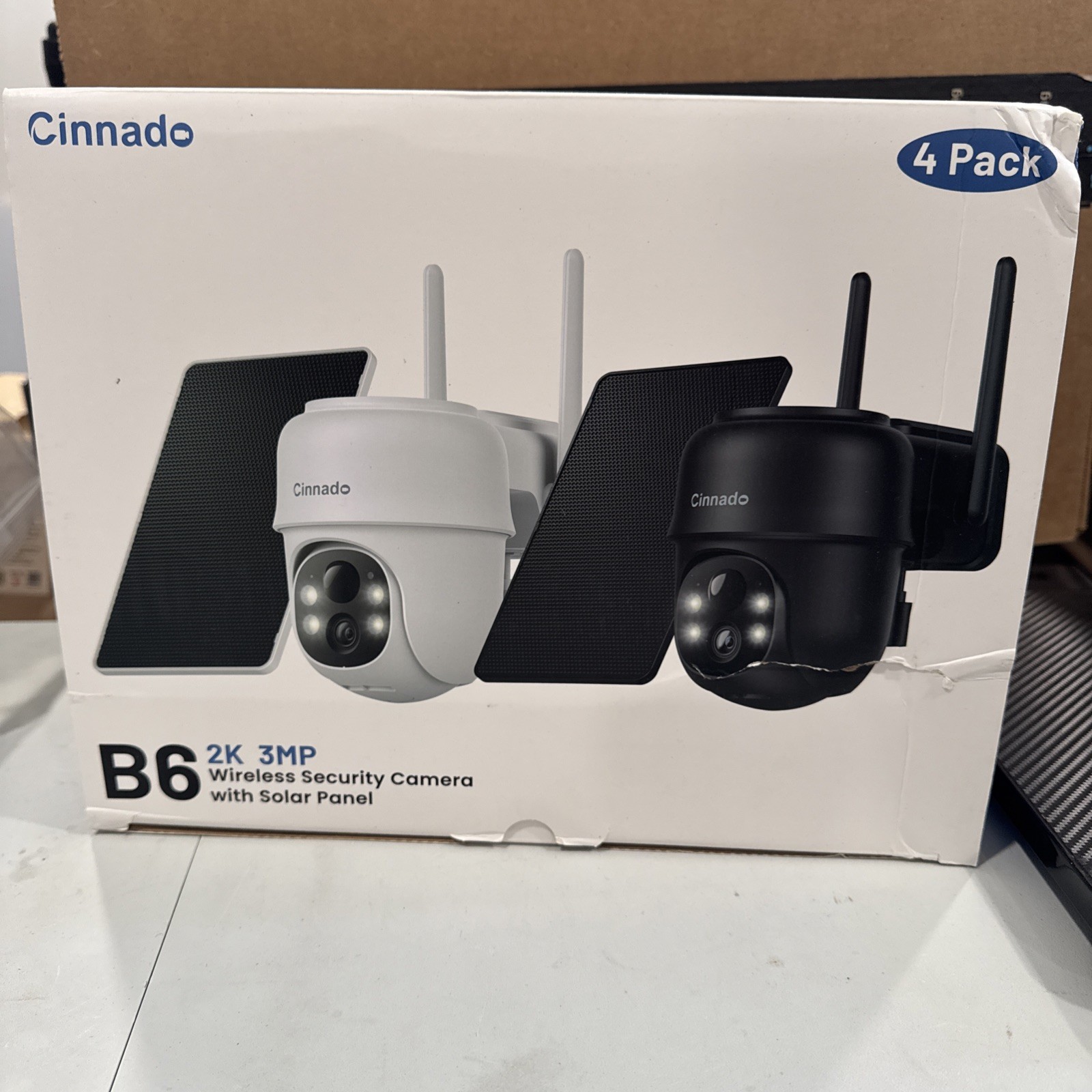 2K 3MP Wireless Security Camera System 4 Pack Solar Outdoor Cinnado - B6 (White)