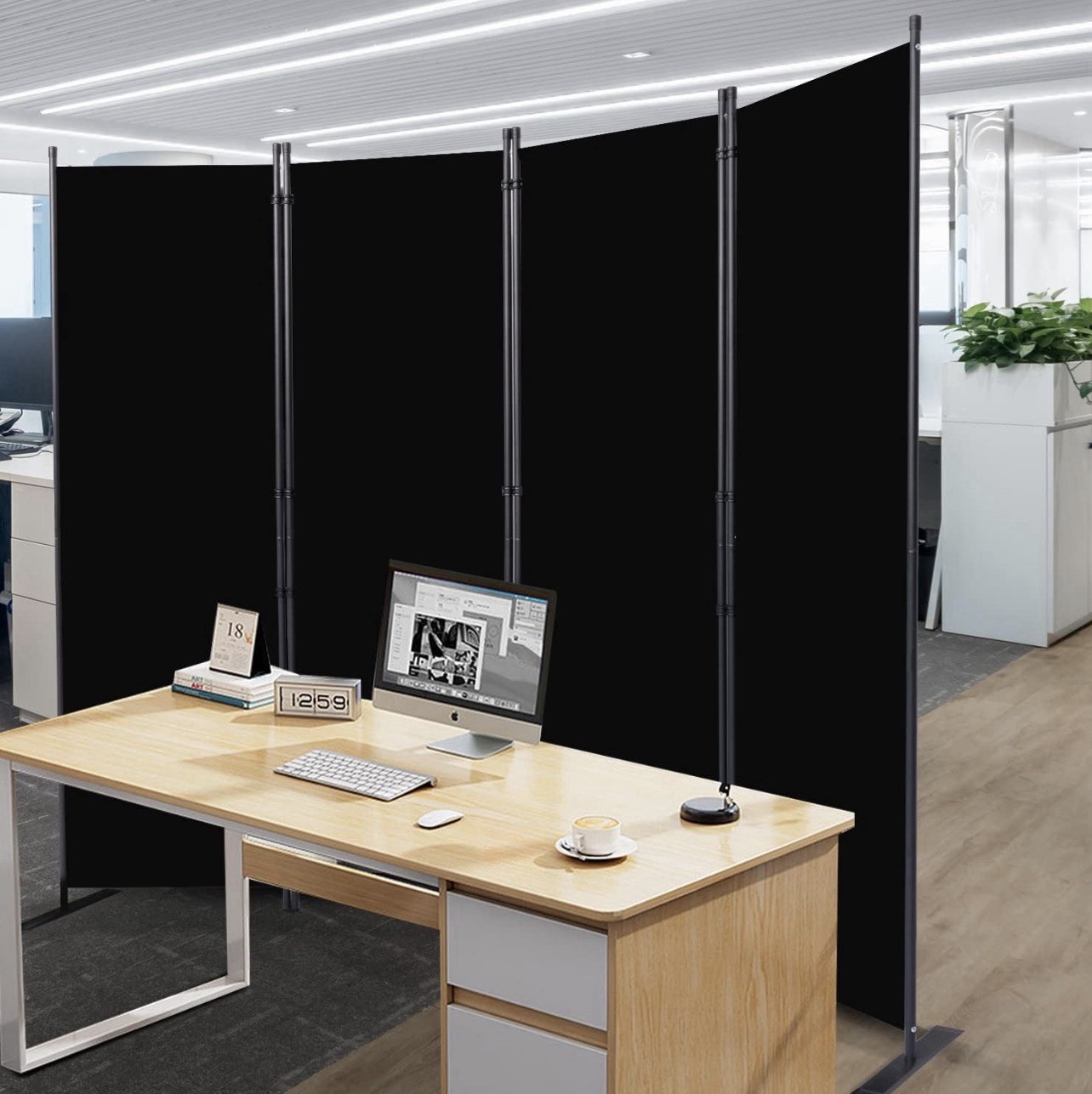 CHOSENM Room Divider 4 Panel Folding Privacy Screens with Wider Feet 6 Ft Por...