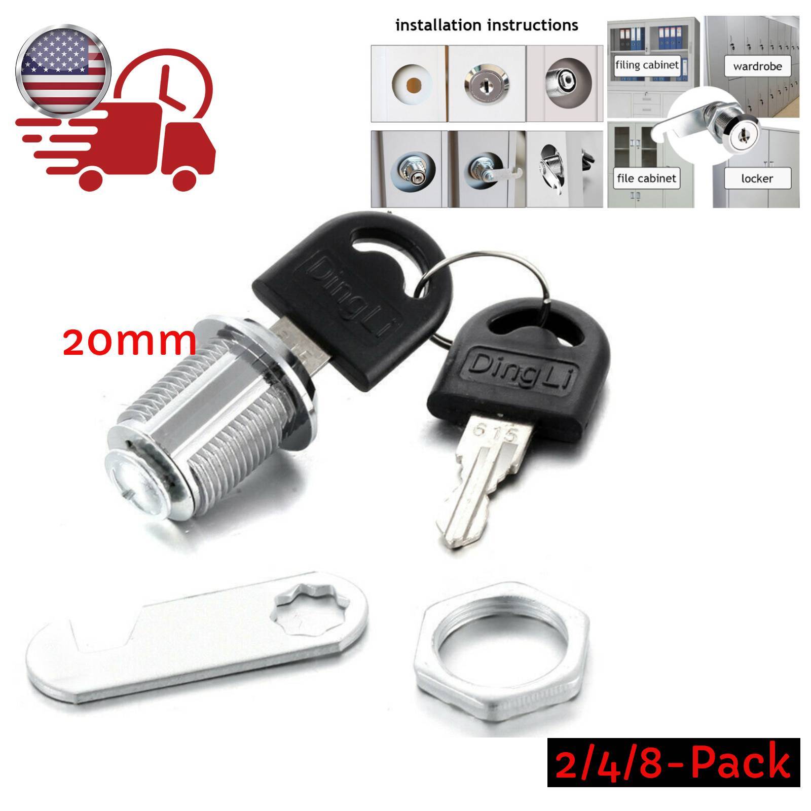 20mm Furniture Locks (2/4/8x) - Anti-Theft for Cabinets, Metal Drawers, File Box