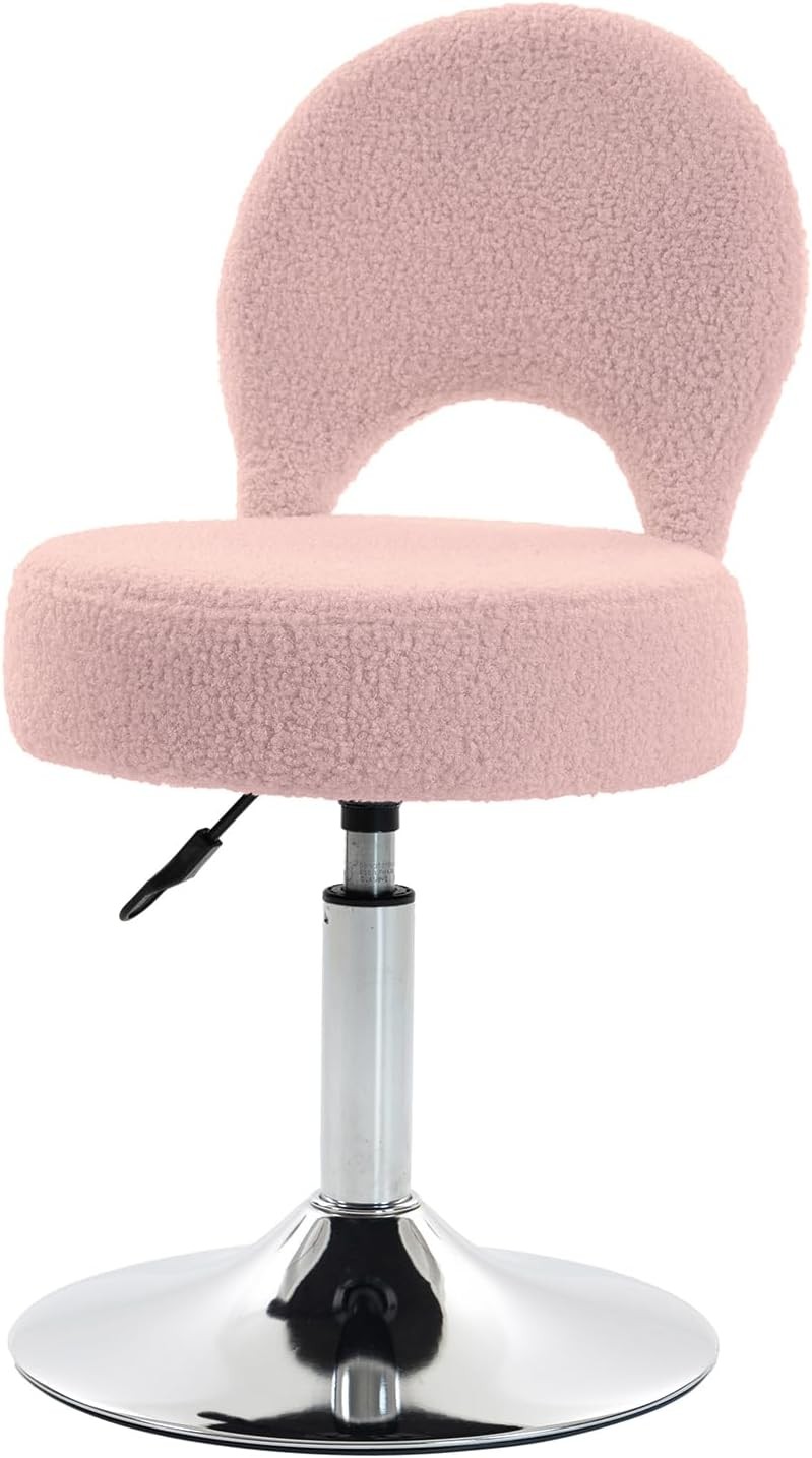 Adjustable Small Vanity Chair 360° Swivel Vanity Stool W/ Folding Back Teenager