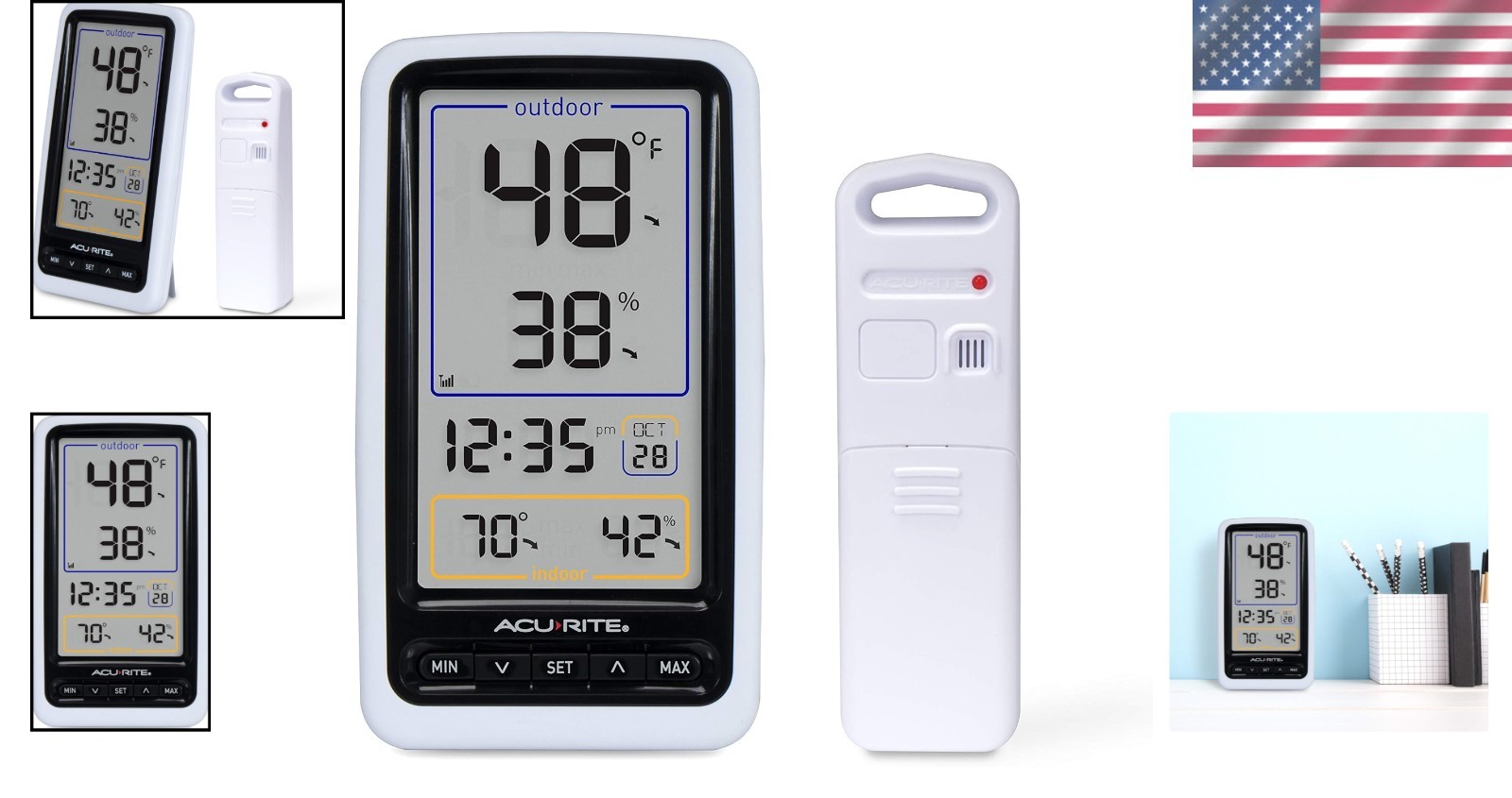 Large Display Wireless Thermometer with Trend Indicators and Humidity Tracking