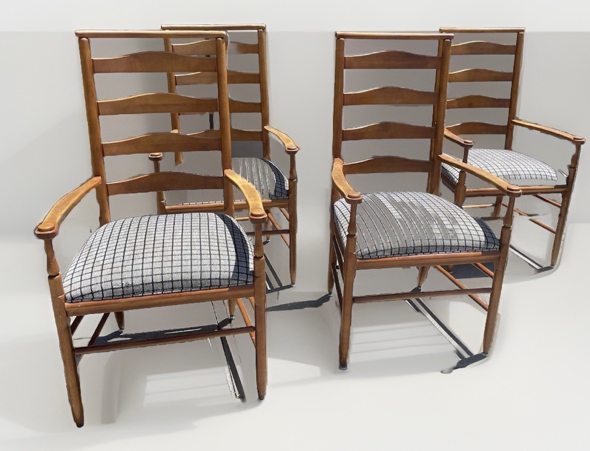 Stanley Furniture Ladder Back Dining Arm Chairs Set of 4 Solid Wood Upholstered