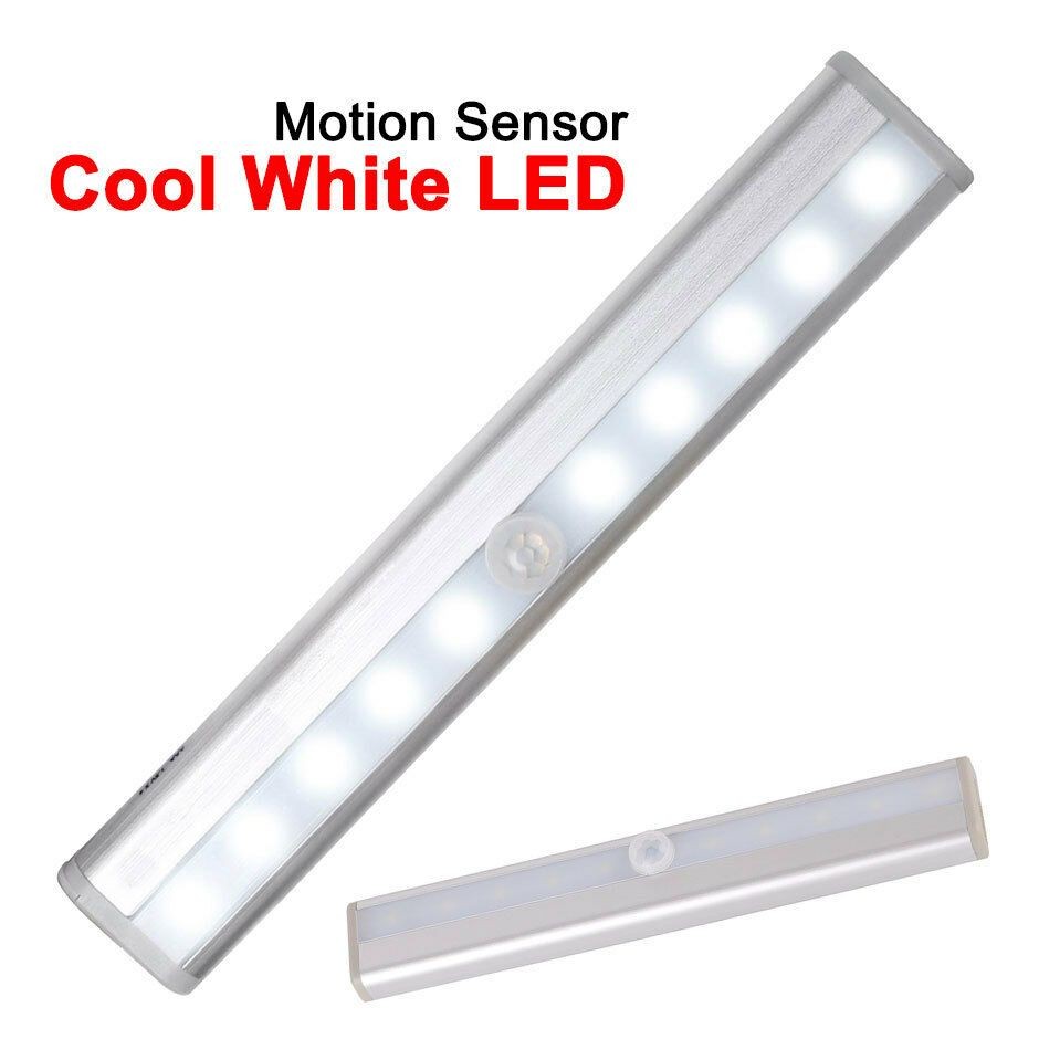10LED Motion Sensor Light (Cool White), Aluminum, Rechargeable (White)