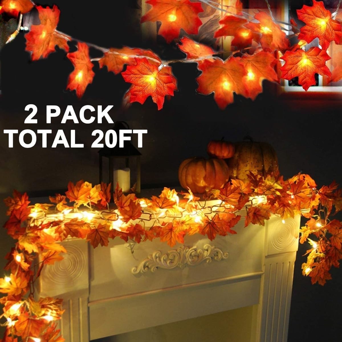 2 Pack Fall Decor Enlarged Maples Leafed Lights Total 20Ft 40LED Fall Decorat...