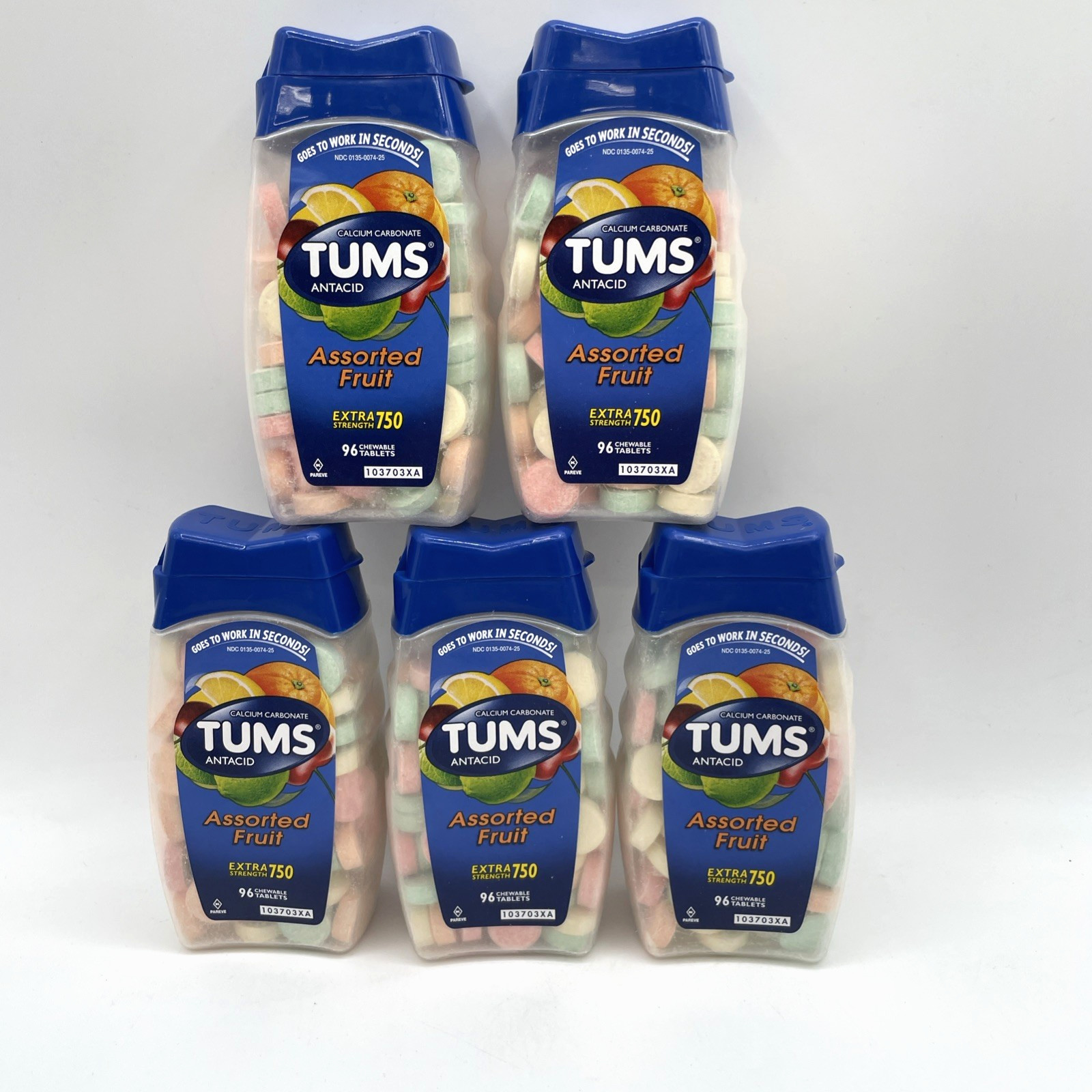 Tums Antacid Plus Calcium Supplement  Assorted Fruit 96 tabs 5 Pack