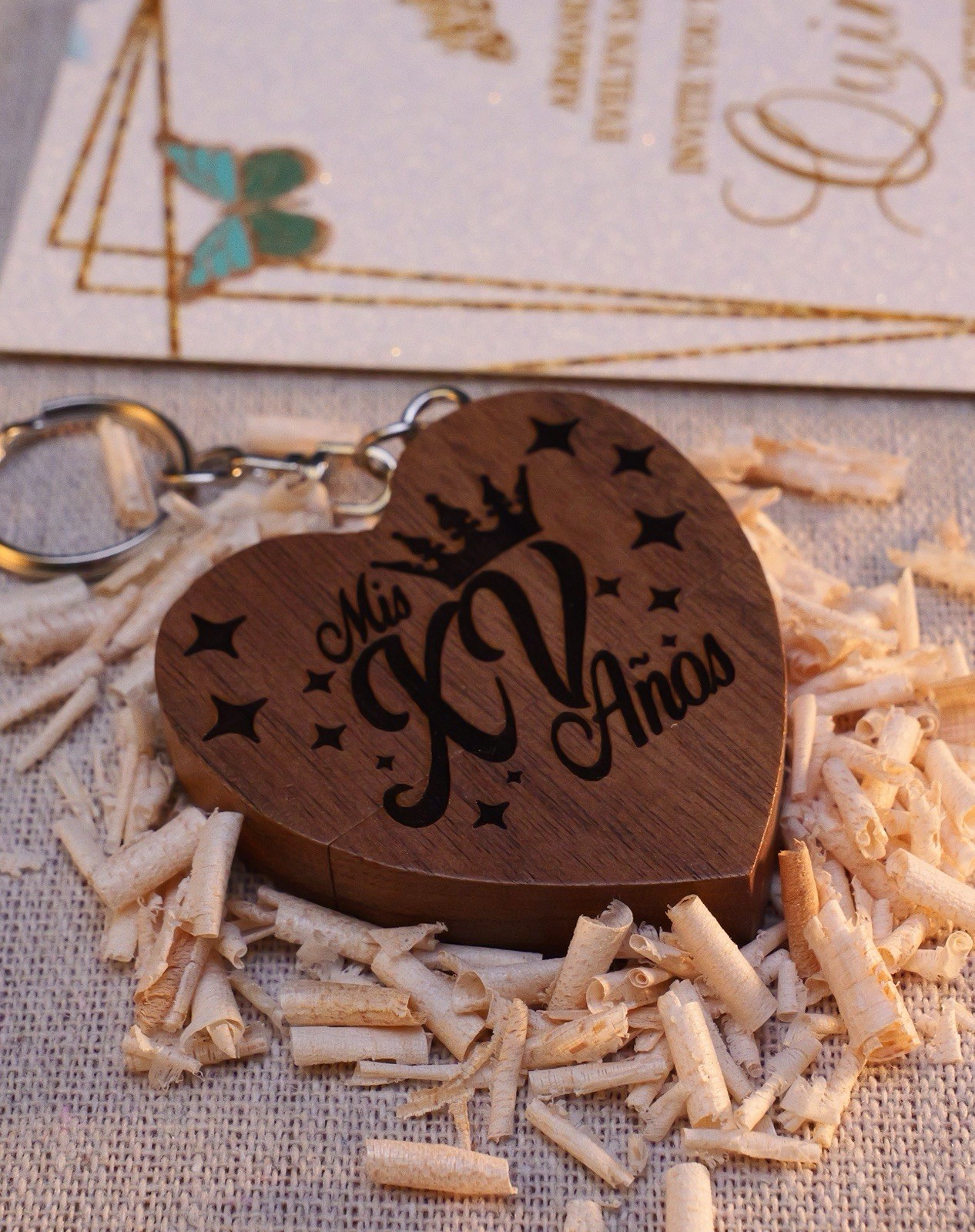 USB 32GB 3.0 Heart Wooden Flash Drive Video Photo