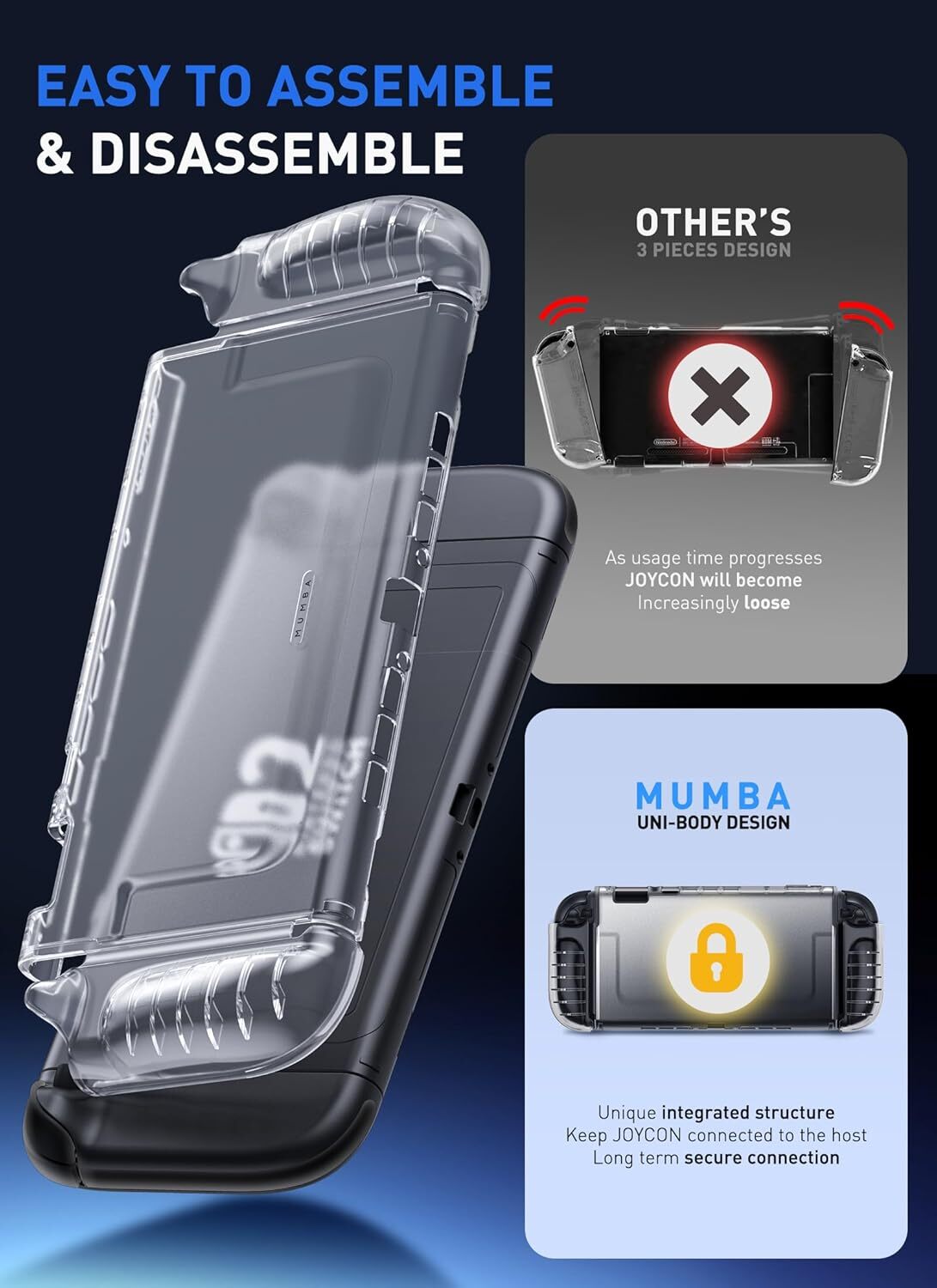 Mumba Clear Case for Nintendo Switch 2, Crystal Cover with Quick-Release Joy-Con