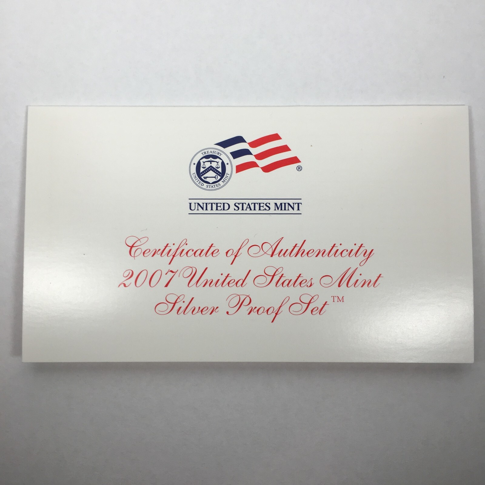 2007 Certificate of Authenticity - COA for Silver Proof Set - COA07SS