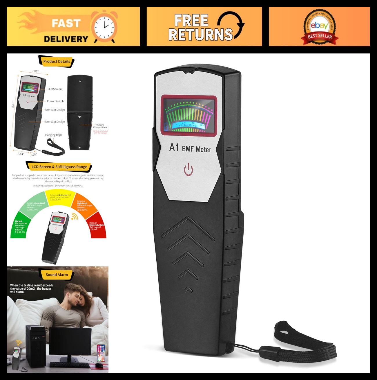 Handheld Digital EMF Meter - LCD Detector for Ghost Hunting, Home & Outdoor Use