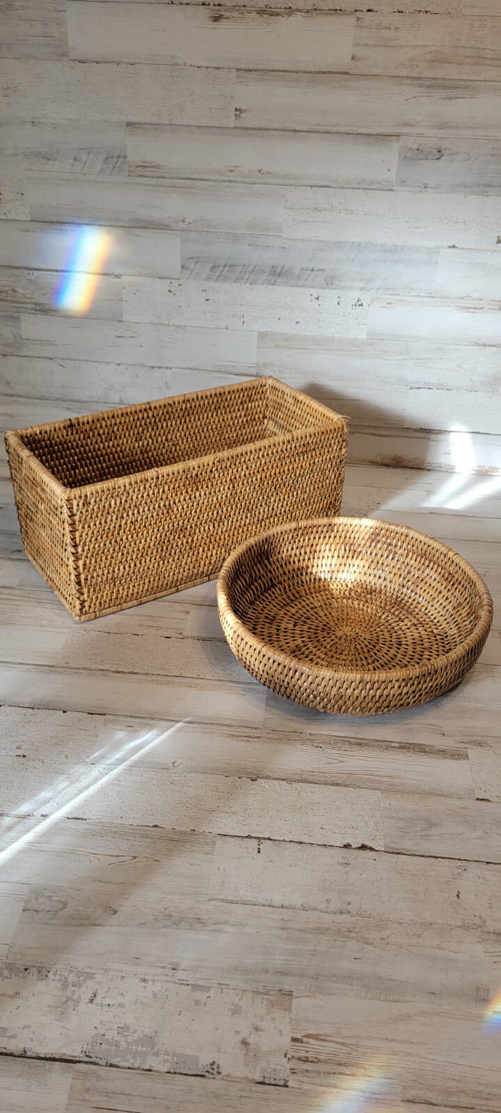 Pottery Barn Tava Handwoven Rattan Rectangular Basket & Fruit Bowl