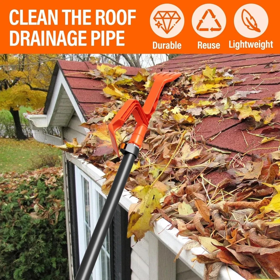 Gutter Cleaning Tool with Threaded, Cleaner, Mini Rake, Clean Orange