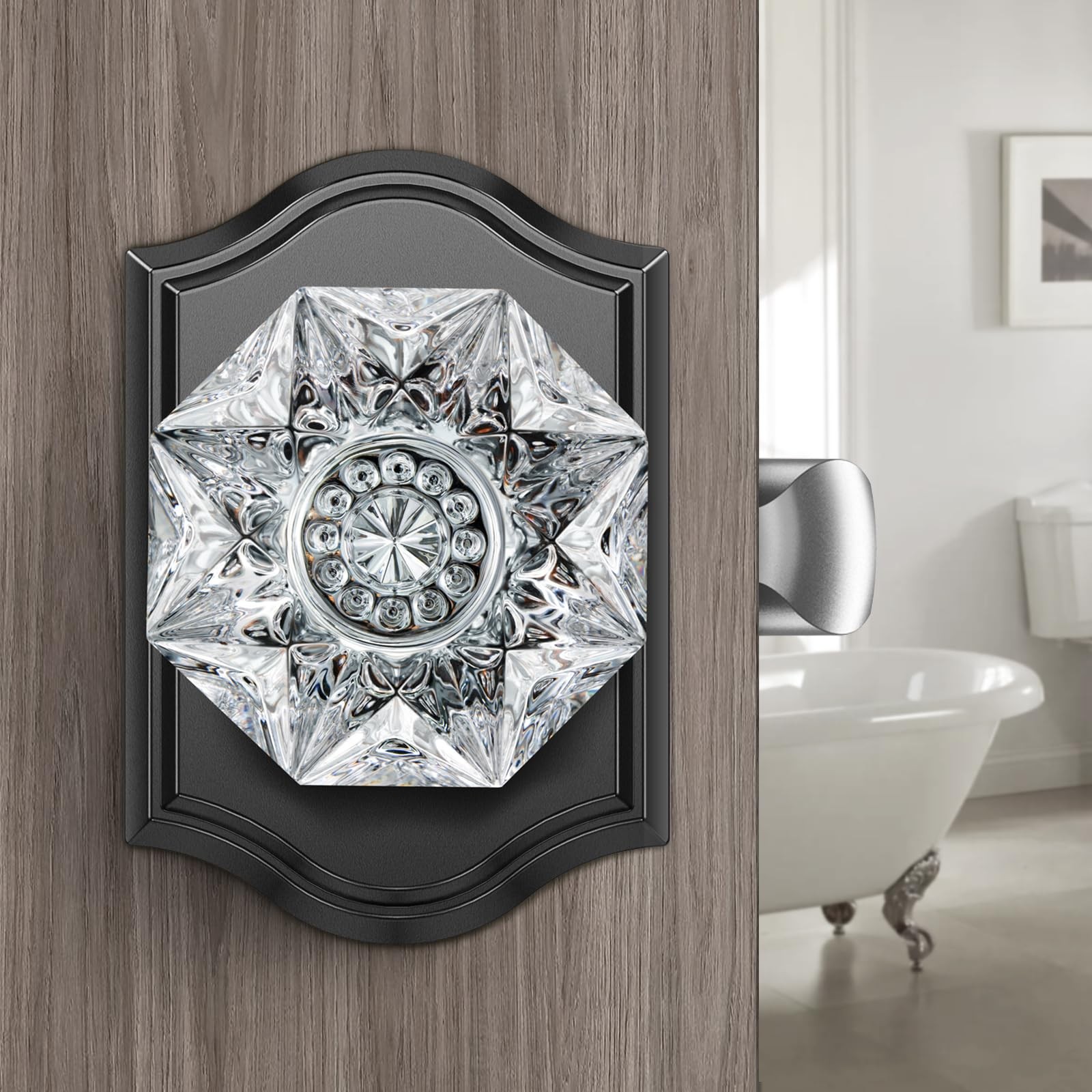 Calzibeno Crystal Door Knobs, Black Glass Knob Diamond-Privacy,