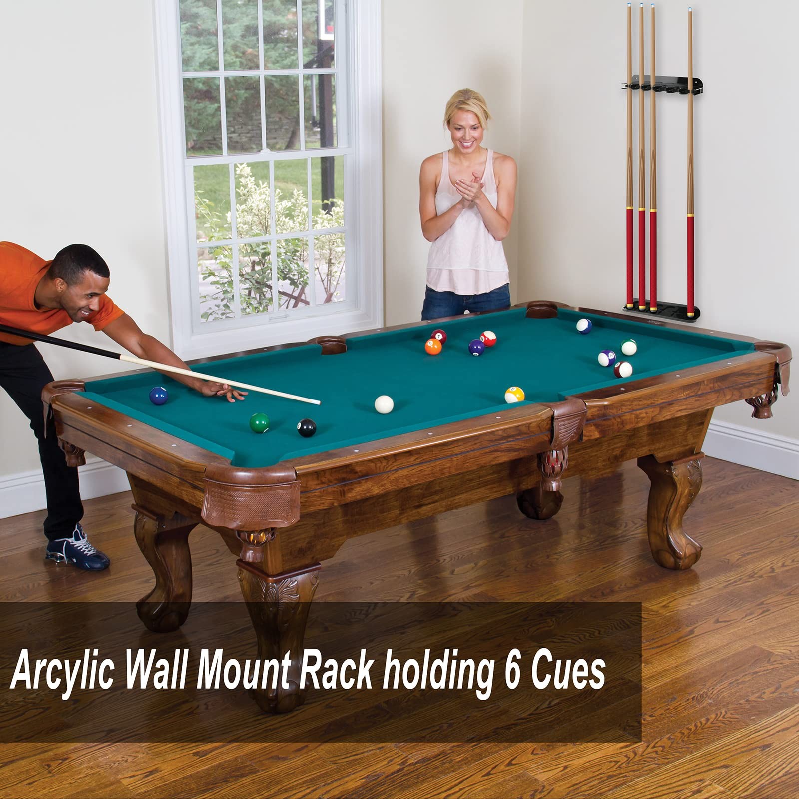 Cosmos Acrylic 2-Piece Billiard Cue Rack Wall Mount Solid Black