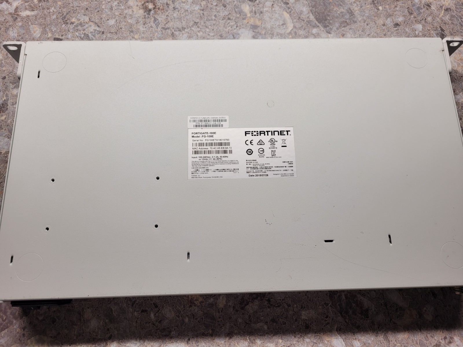 Fortinet FortiGate 100E Firewall (No Licensing) Includes Power Cable