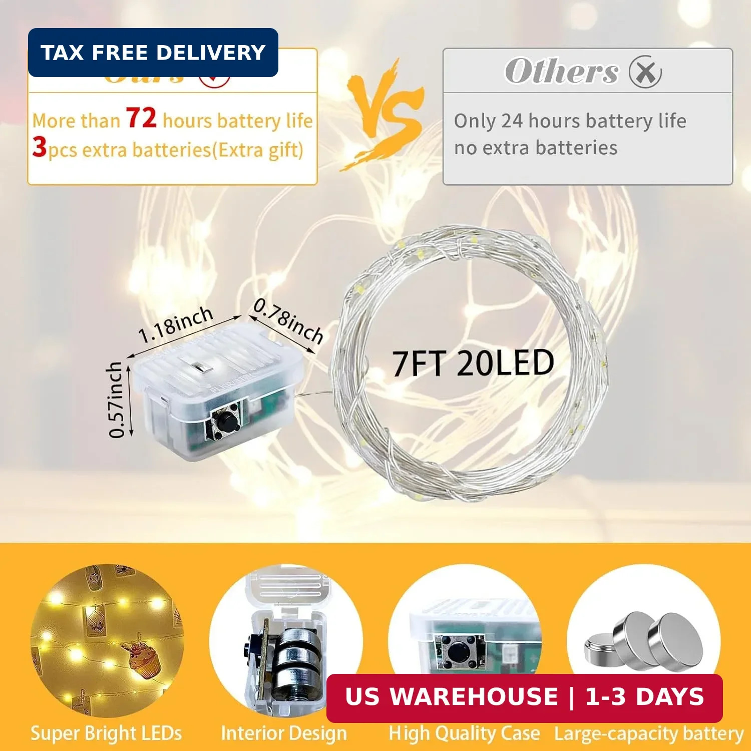 12 Pack Fairy Lights 7Ft 20 LED Twinkle String Lights 3 Modes Battery Operated W