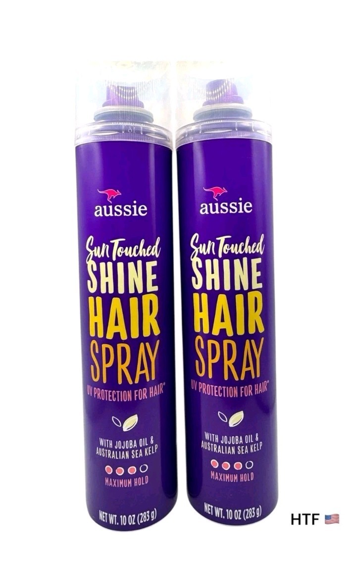 2 Pack Aussie Sun Touched Shine Hair Spray Jojoba Oil Sea Kelp Max Hold 10 oz ea