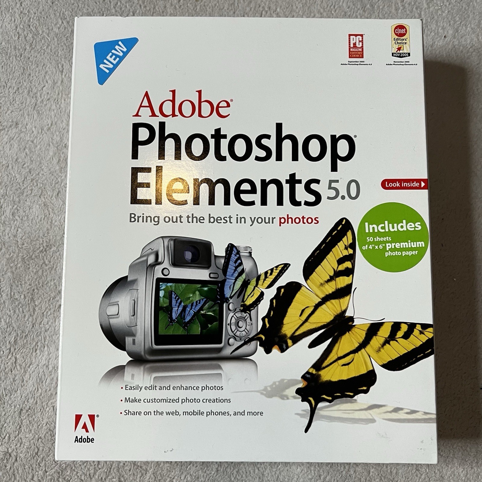 Adobe Photoshop Elements 5.0 PC Software & Manual w/Inserts & Serial Numbers