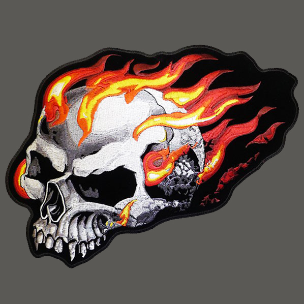 SKULL FLAMES Burning Skull OUTLAW MC  4.5 inch BIKER PATCH