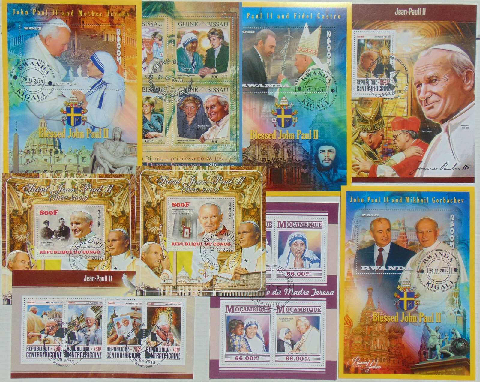 Pope John Paul II 100 diff mini & souv. sheets Composition Lot