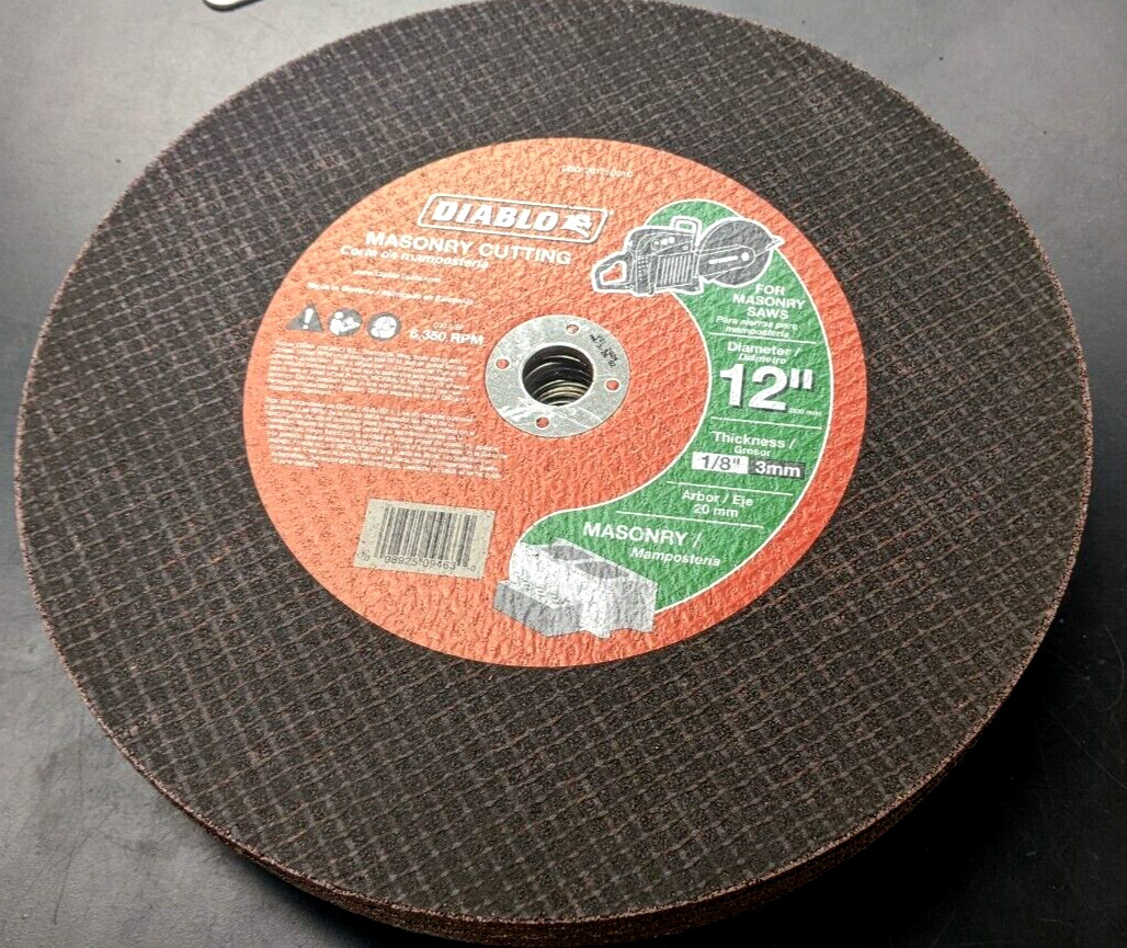 6 New DIABLO  Masonry  Cutting Wheels 12" X 1/8" X 20MM arbor - Free Ship