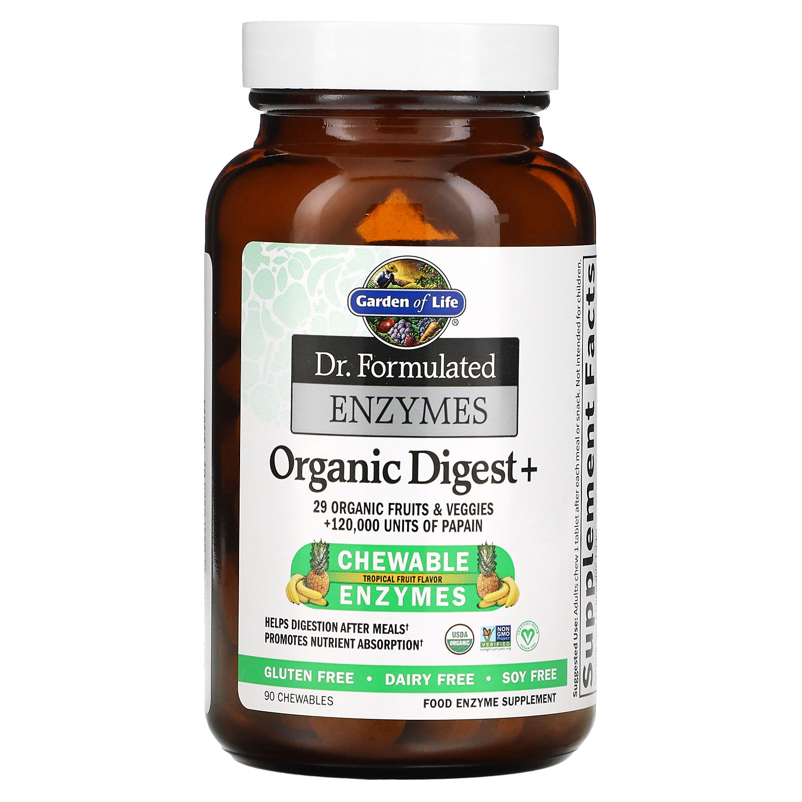 Dr. Formulated Enzymes, Organic Digest +, Tropical Fruit , 90 Chewables
