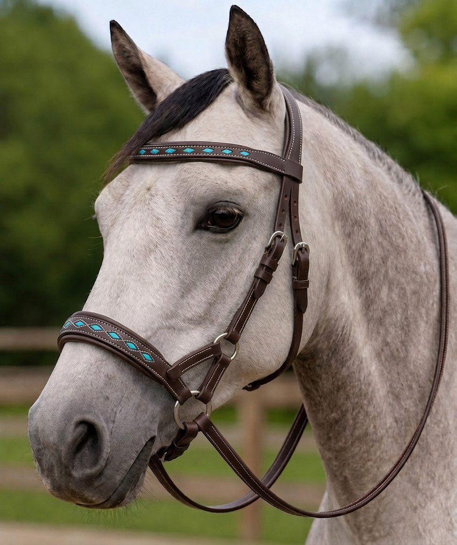 Leather BuckStitch Bitless Sidepull Bridle Reins 7715