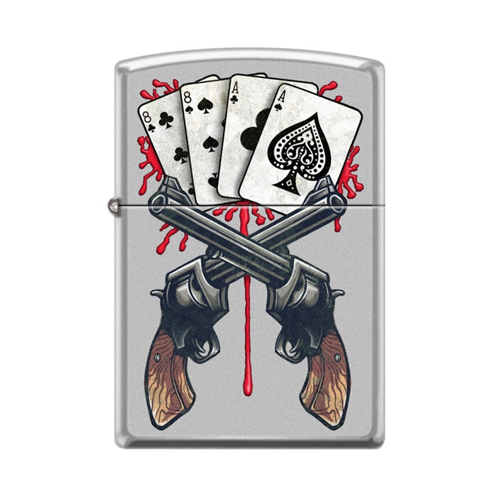 Zippo Lighter - Dead Mans Hand Satin Chrome - 855955