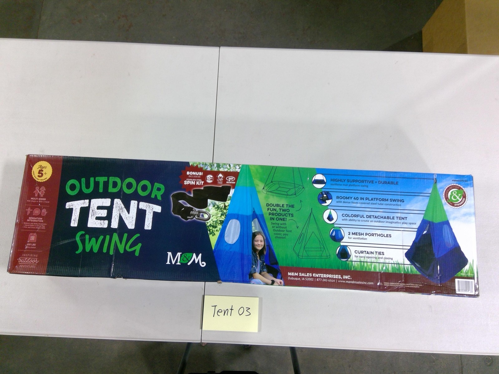 M&M Outdoor Tent Swing Kids 5+ Bonus Spin Kit 40in Blue Green Yard Toy New