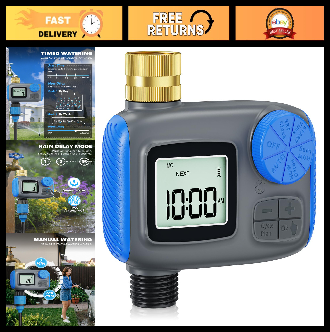 Digital Sprinkler Timer with Brass Swivel - Automatic Watering System for Garden