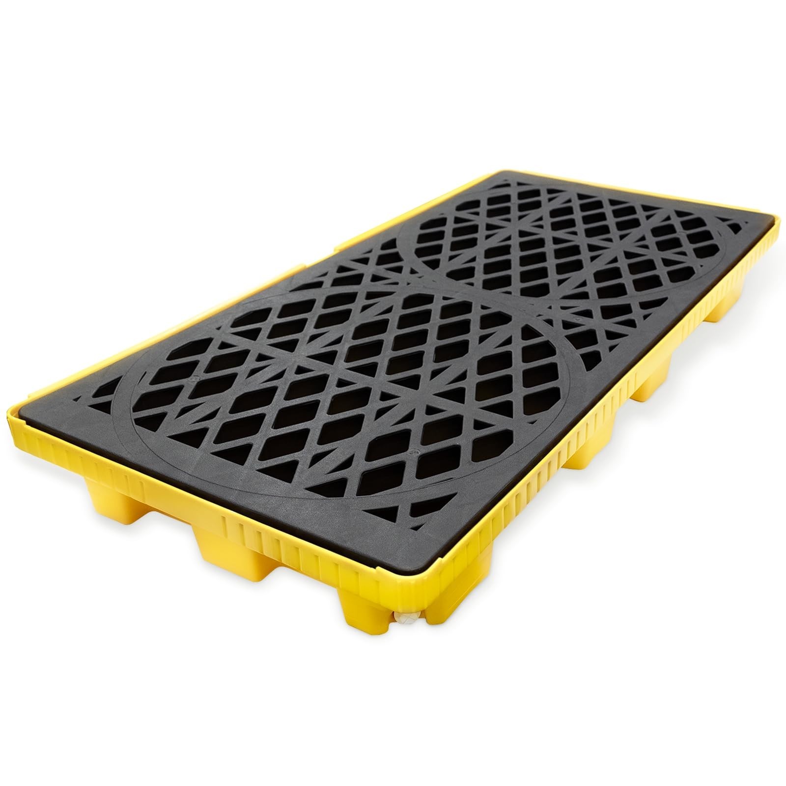 2 Drum Spill Containment Pallets with Drain & Forklift Pockets, Leakproof Pla...
