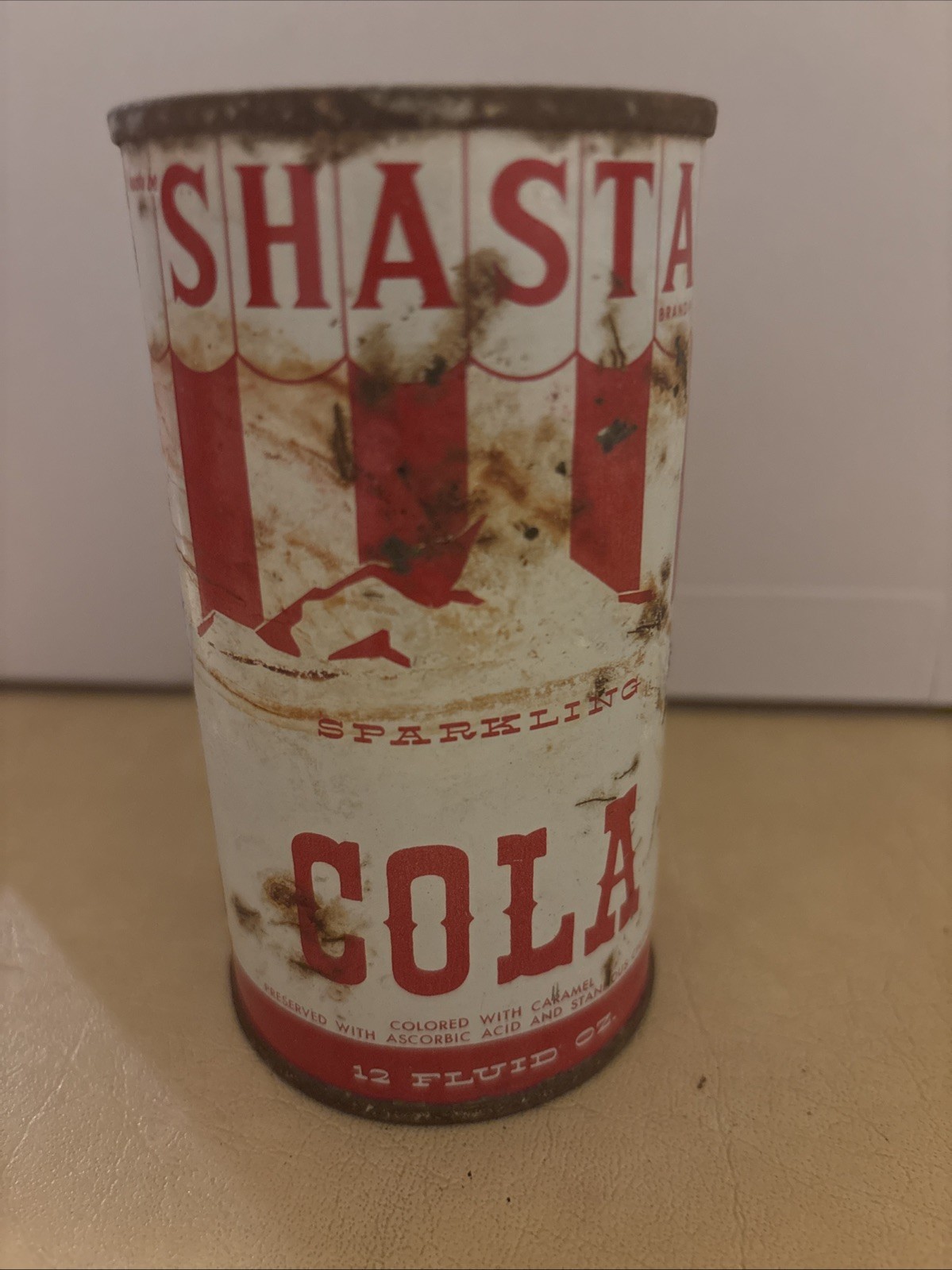 Shasta Cola Flat top Straight steel soda pop can Hayward, California