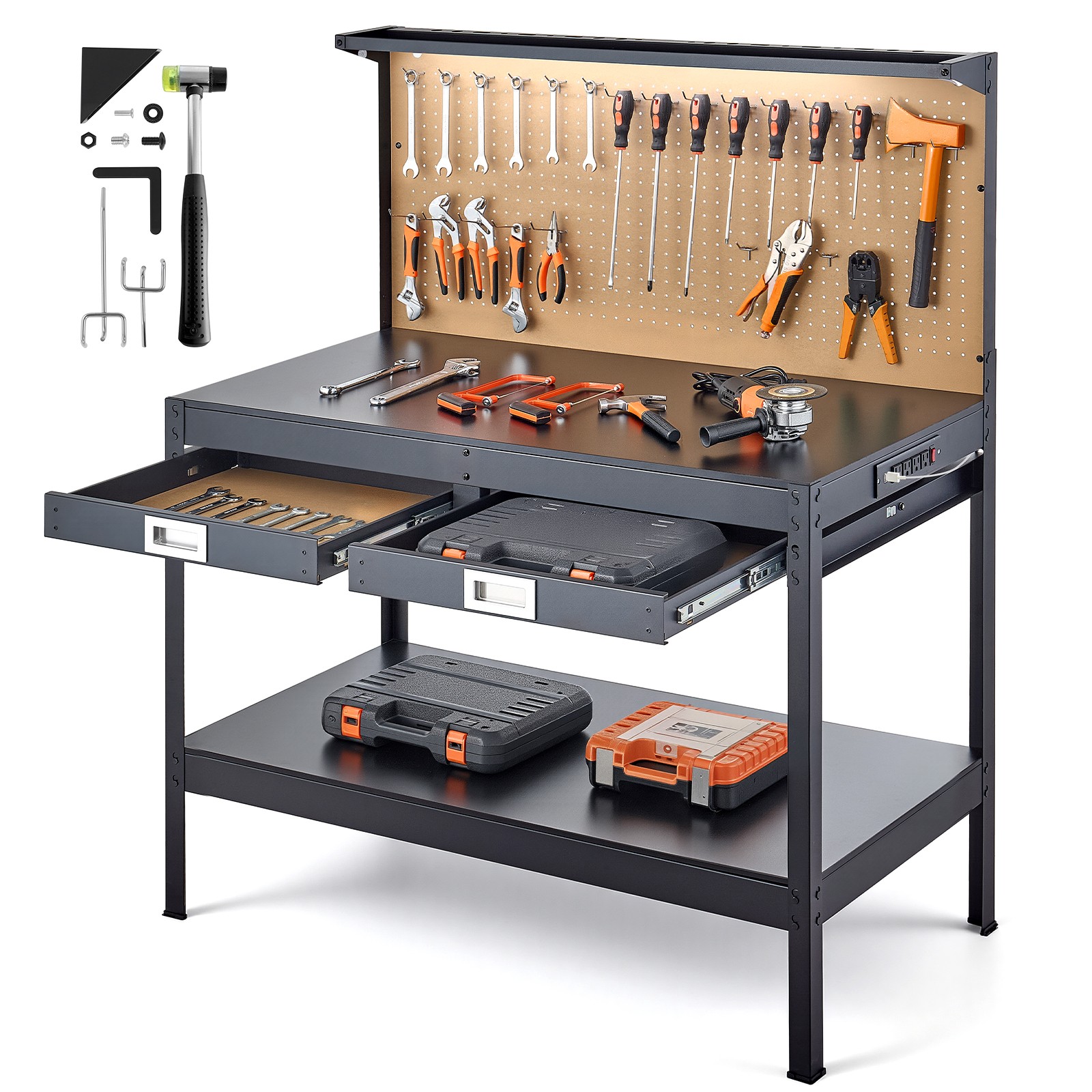 VEVOR Workbench 242.5 lbs 47.2-inch Heavy Duty Workbench with Pegboard Outlets