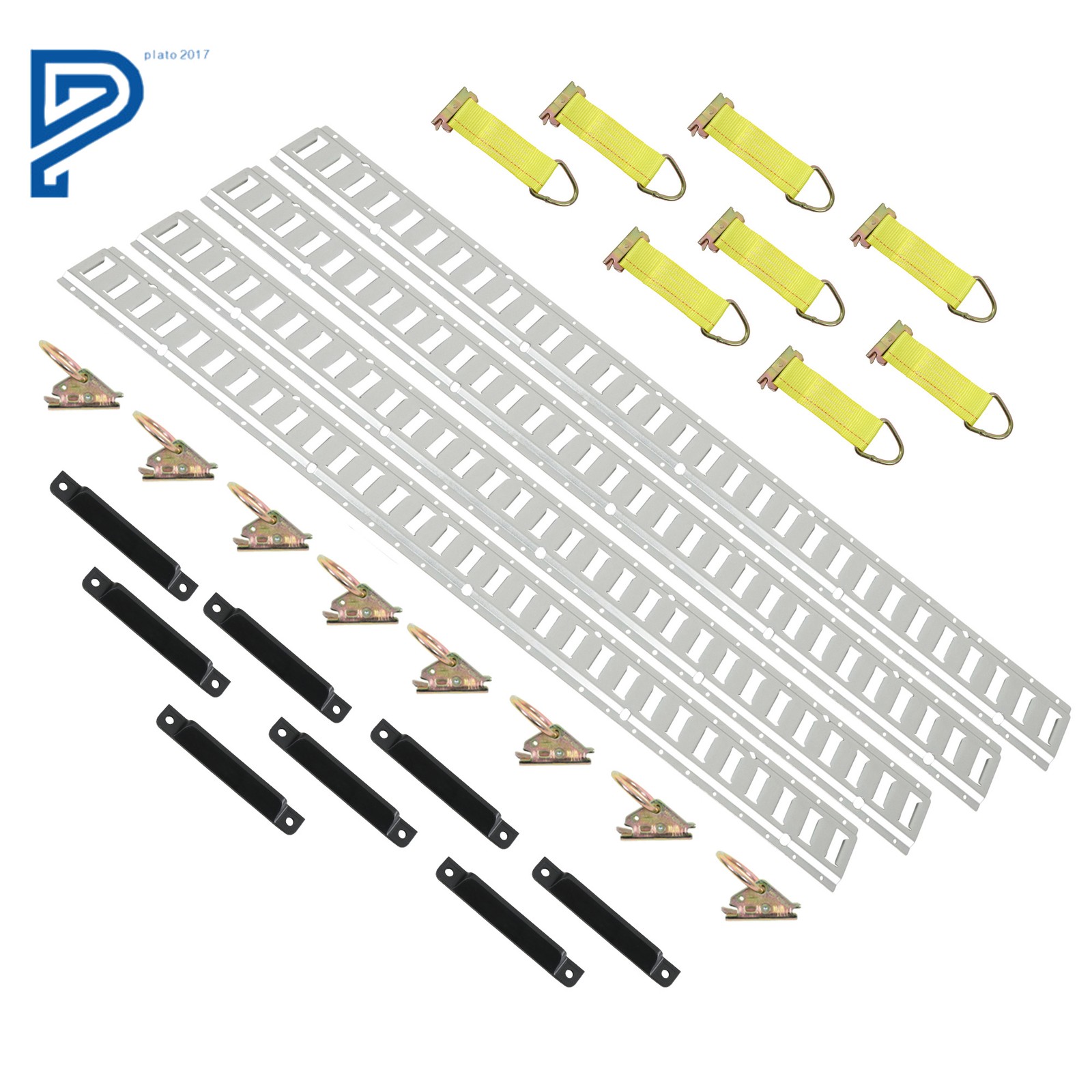 28PCS 4× 5' E-Track Rails with 8× Caps 8× Straps 8× O-Rings Tie Down Kit