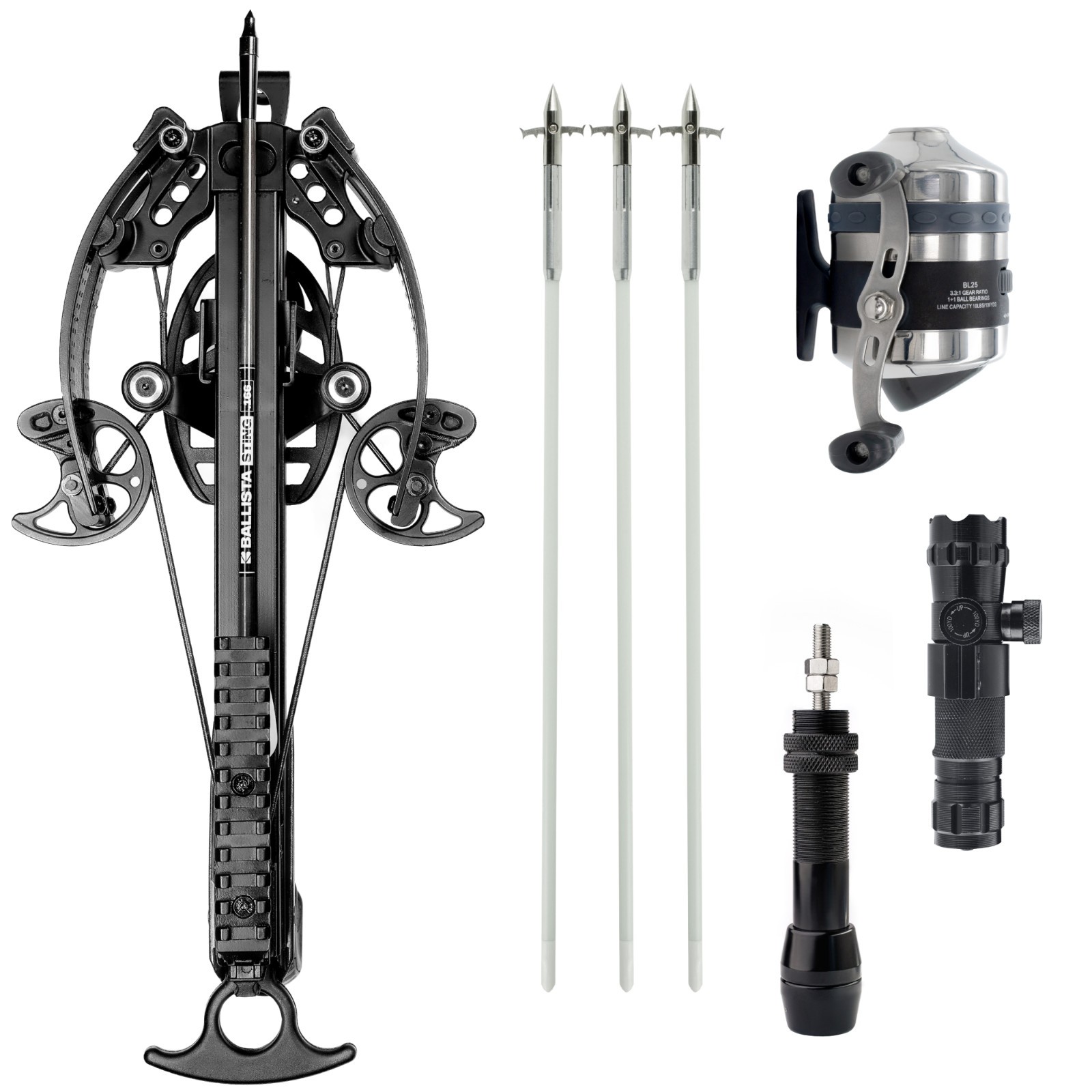 BALLISTA BAT Compound Crossbow w/Bowfishing Arrows, Reel BL25, Laser Reel Mount