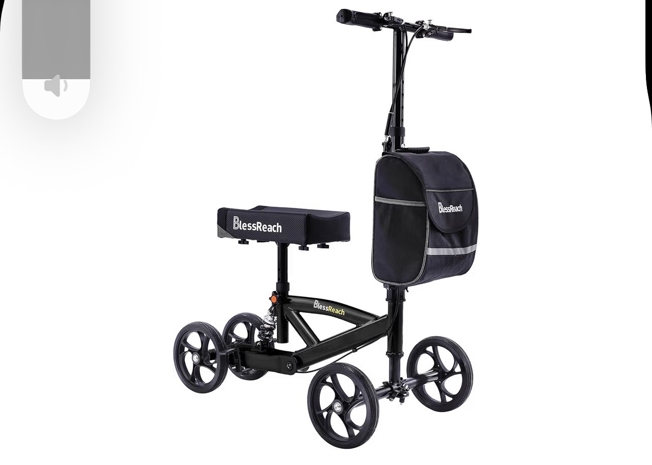 BlessReach Knee Scooter Walker, Model WB-2202 Steerable & Foldable - Black