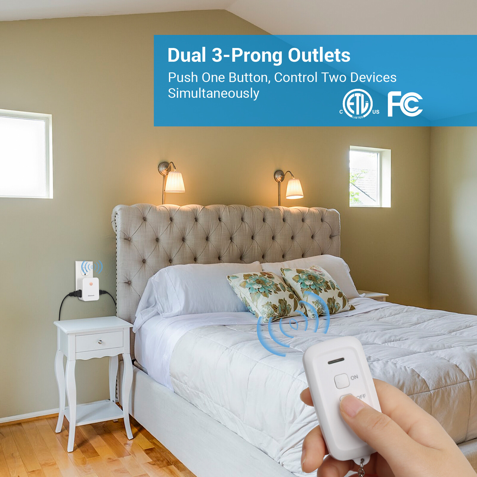 DEWENWILS Wireless Remote Control Outlet Electrical 2 Side-Way Outlets 100 ft