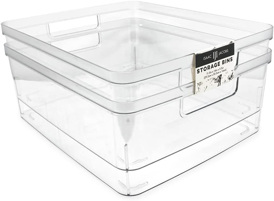 Isaac Jacobs 2-Pack Large Clear Storage Bins (11.5” L X 14” W X 5.5” H) | Cutout