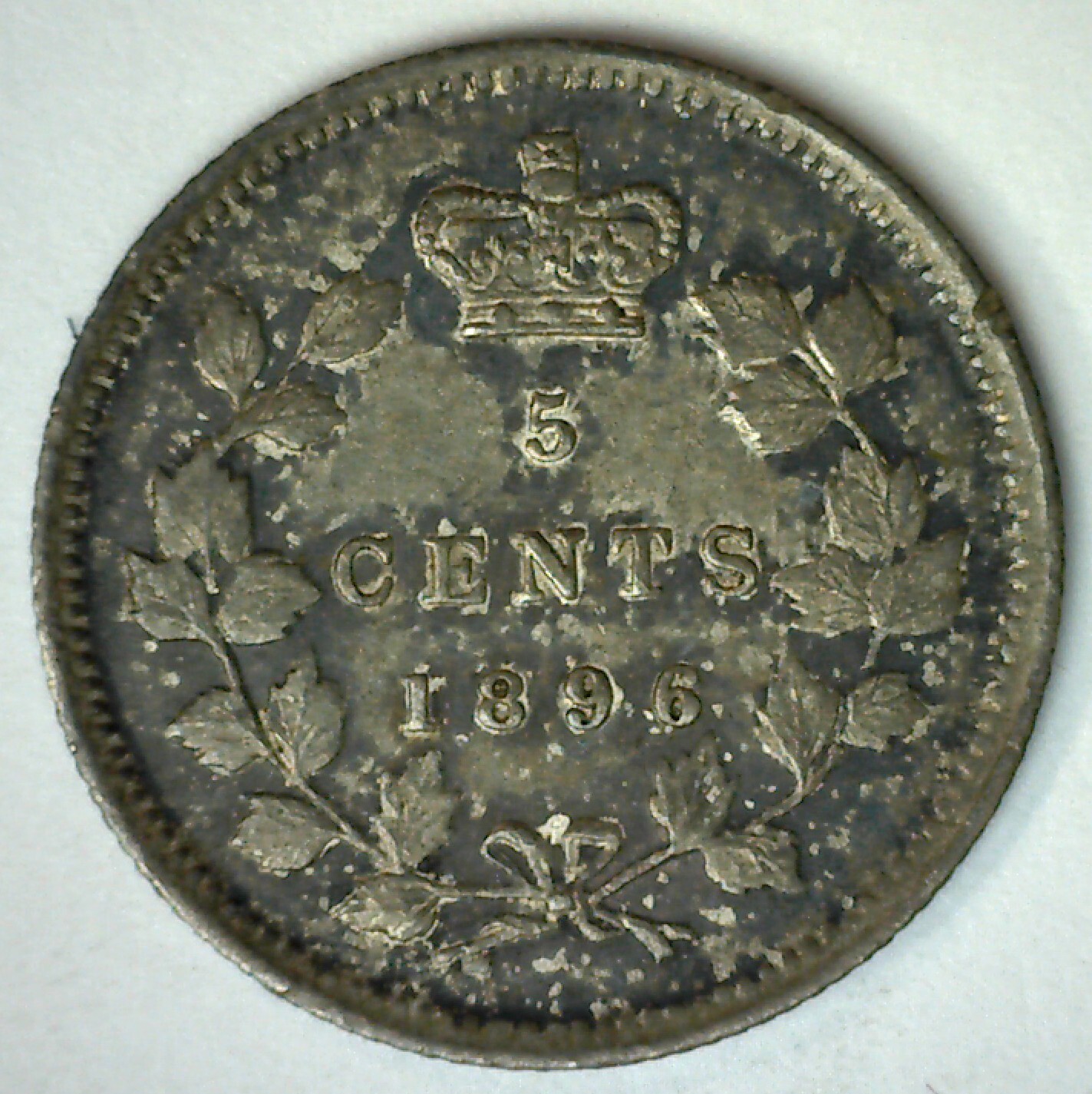 1896 Canada Silver Five Cents AU Coin 5c Canadian Almost Uncirculated Victoria