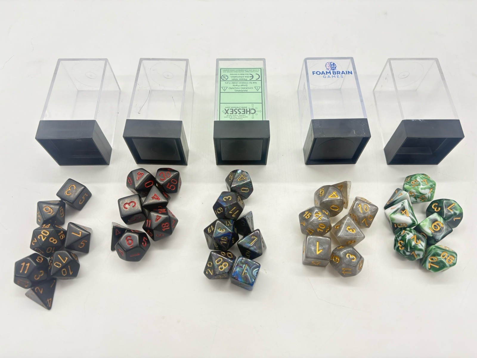 Lot Of 5 RPG Dice Sets-Chessex Polyhedral 7-Die Set D&D RPG Foambrain