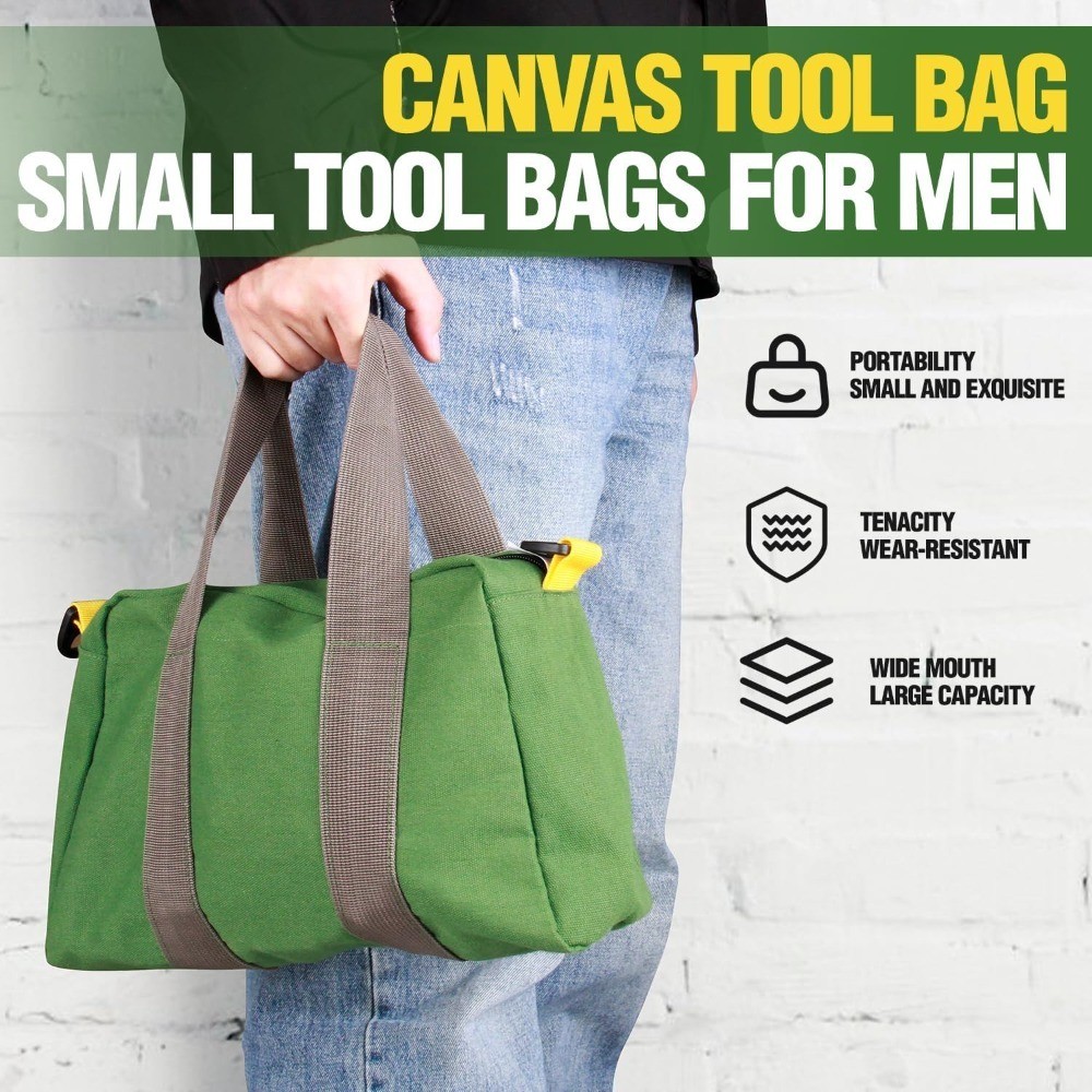 12 Inch Small Tool Bag, Canvas Tool Storage Bag, Large Capacity Multipurpose