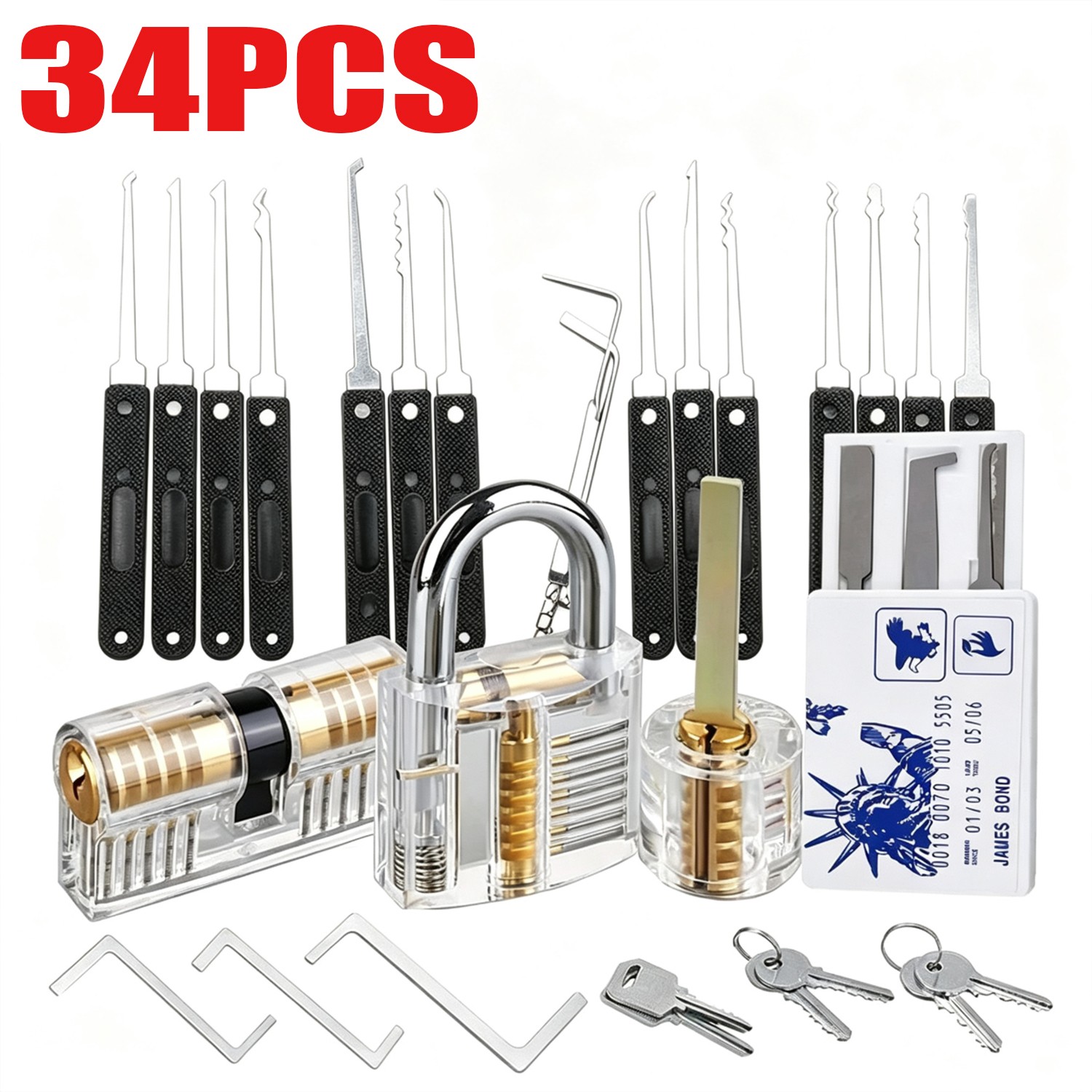 3-Set Transparent Acrylic Practice Padlock Model for Lock Mechanism Training Kit