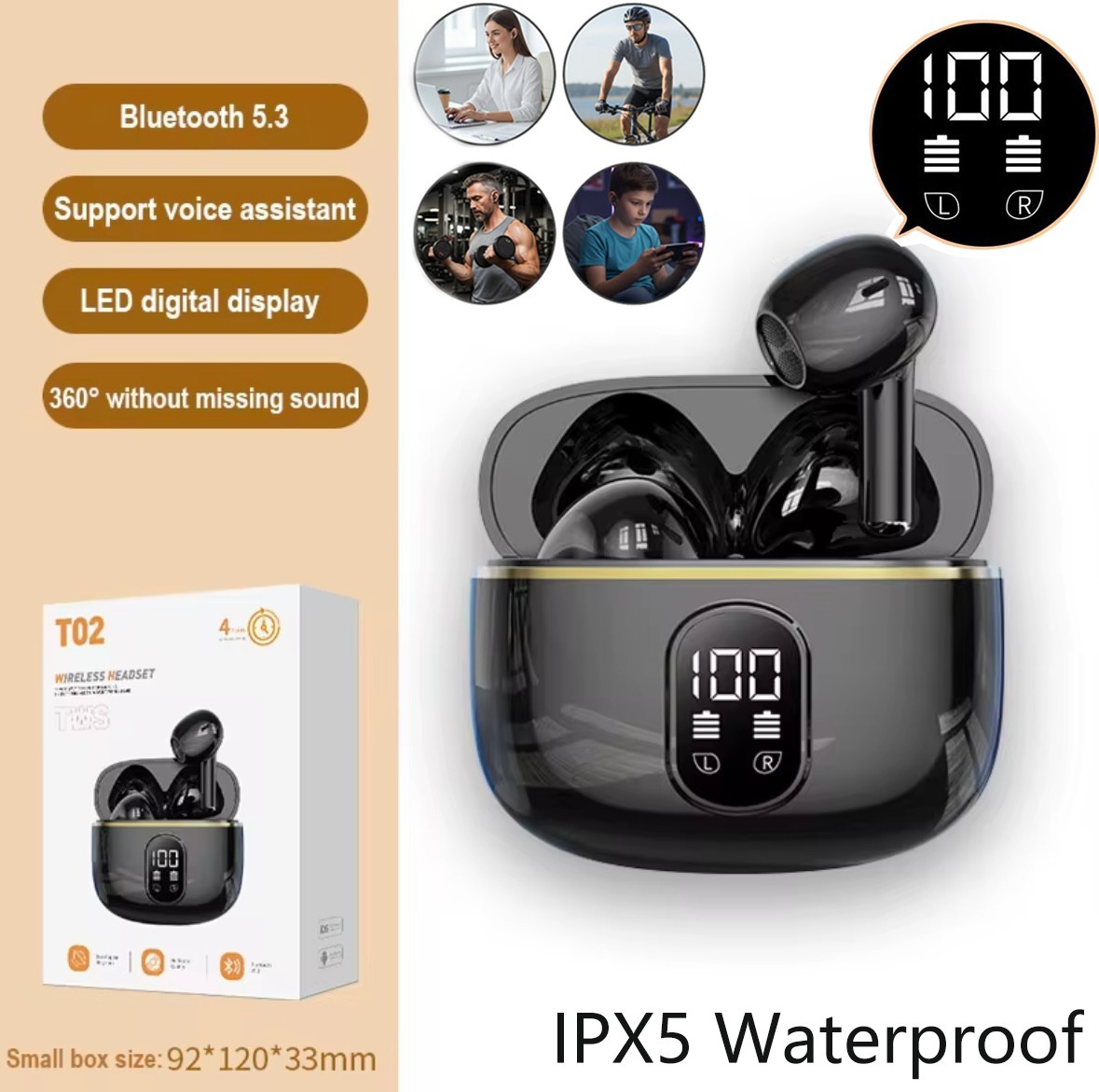 Wireless Earbuds Bluetooth 5.3 Headphones in Ear with HiFi Sound IPX5 Waterproof