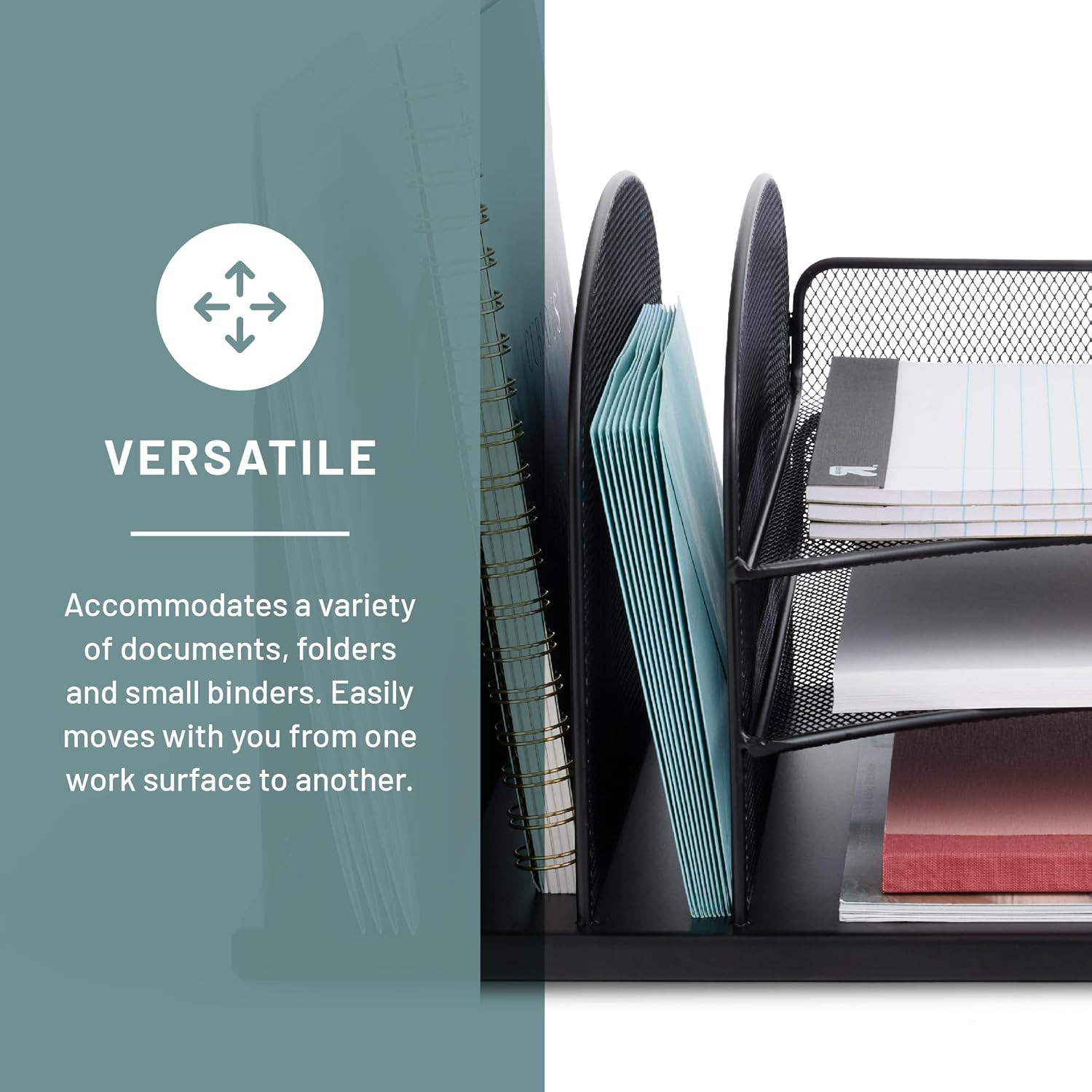 Onyx Desk Organizer, 3 Vertical Compartments and 3 Trays, Office and Classroom M