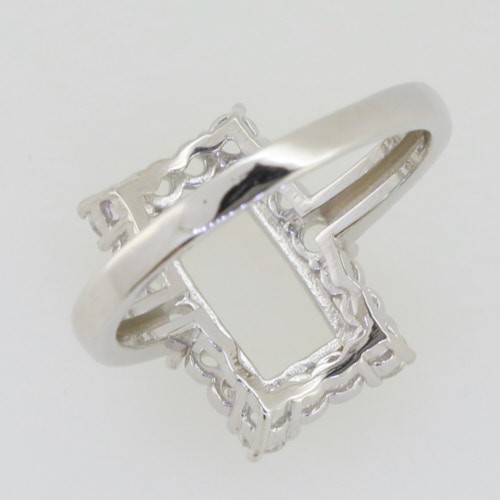 Sterling Silver Semi Mount Ring Setting Emerald OCT 10x6mm Art Deco Style