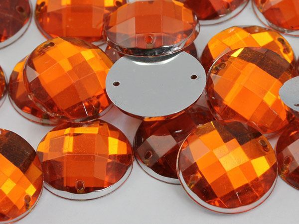 12mm Orange Hyacinth CH08 Round Flat Back Sew On Gems For Craft 60 PCS