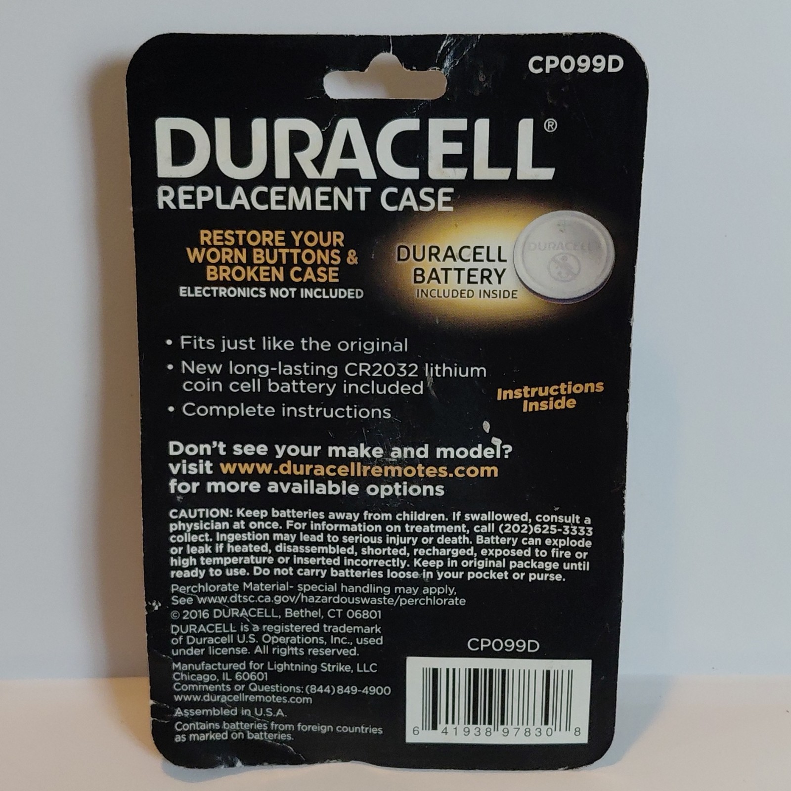 Duracell Replacement Case CP099D for GM Car Remote Replacement Model GM