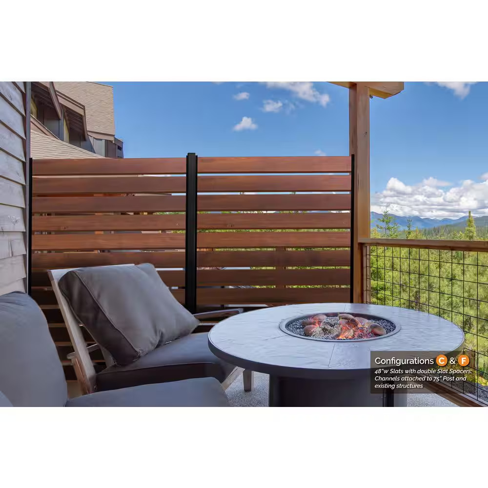 72 In. Black Galvanized Steel Adjustable Slat Fence Frame Kit
