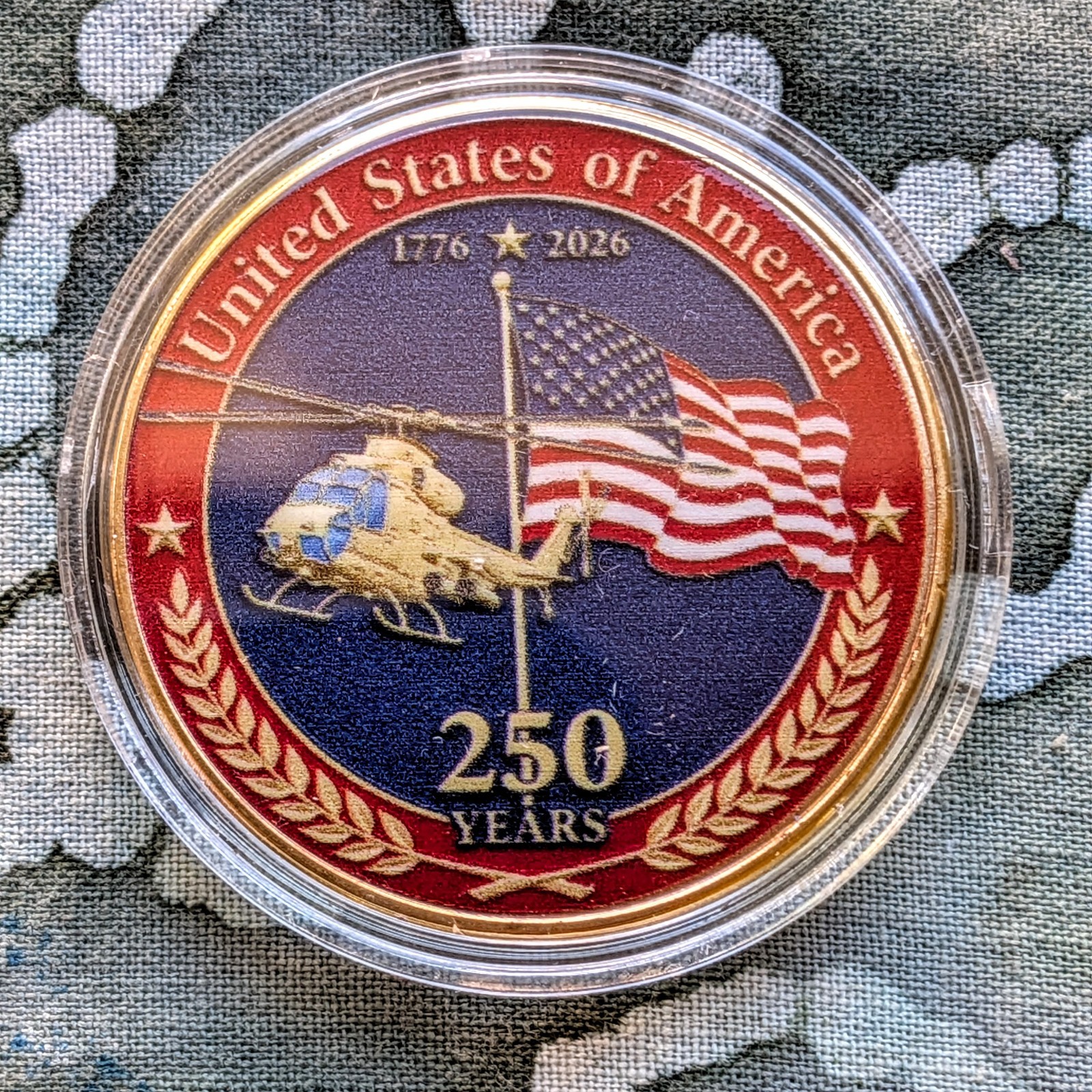250th Anniversary USA Helicopter and Flag 1oz .999 Copper Challenge Coin.  Mint