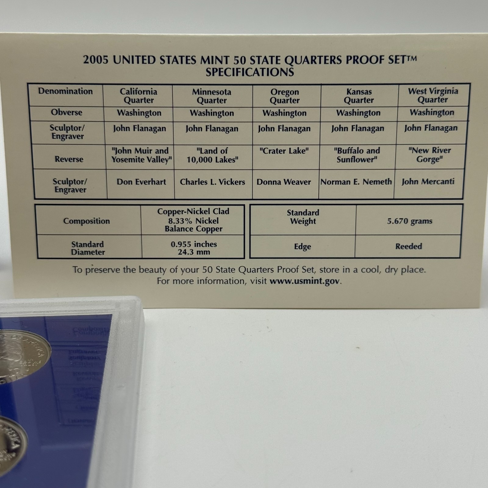 2005 United States Mint Proof Set COA 50 State Quarters