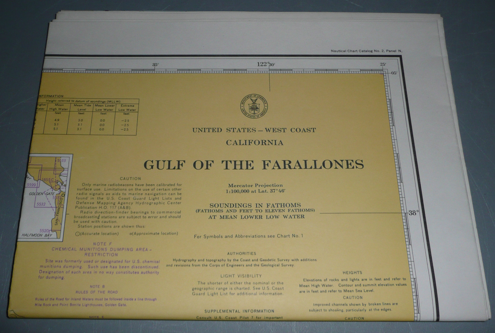 Official 1973 Gulf of the Farallones (San Francisco - Golden Gate) Nautical Map